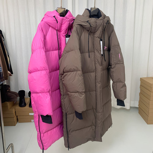 女士长款大码连帽羽绒服