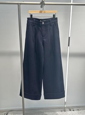 艾诺丝2025年秋装新款时尚百搭卷边牛仔裤阔腿裤女长裤AR324020