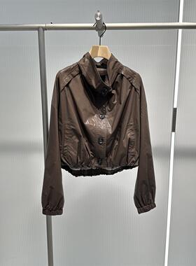 艾诺丝2025年秋装新款宽松版收腰立领短款外套女夹克AR103019