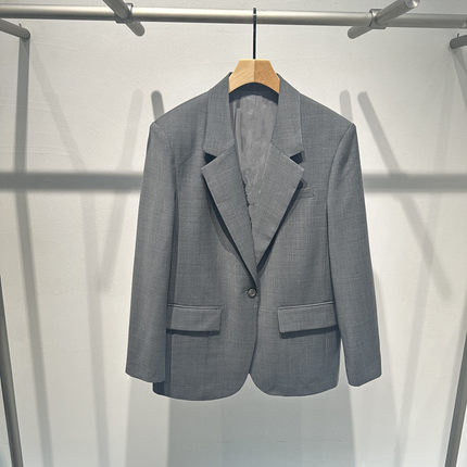 艾诺丝2025春季新款时尚百搭烟灰色西装外套女50211334