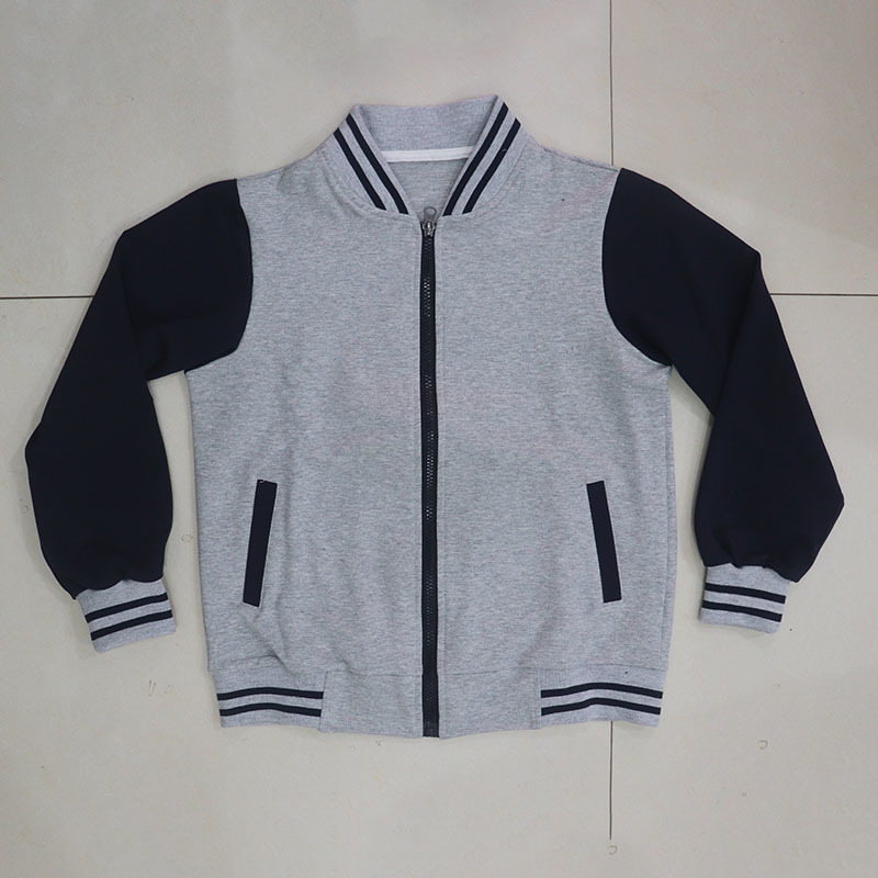 上海浦东来图定制春秋款中小学生纯棉校服浅灰色上衣外套运动班服