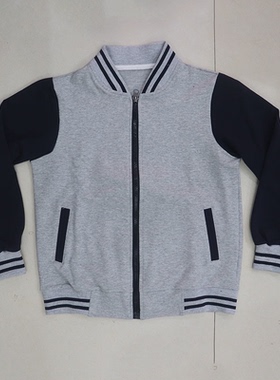 上海浦东来图定制春秋款中小学生纯棉校服浅灰色上衣外套运动班服
