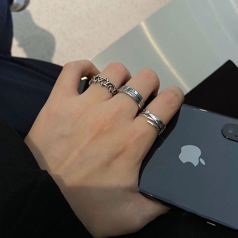 合金戒指  ins罗马复古三件套戒指开口可以调节个性简约指环 戒指
