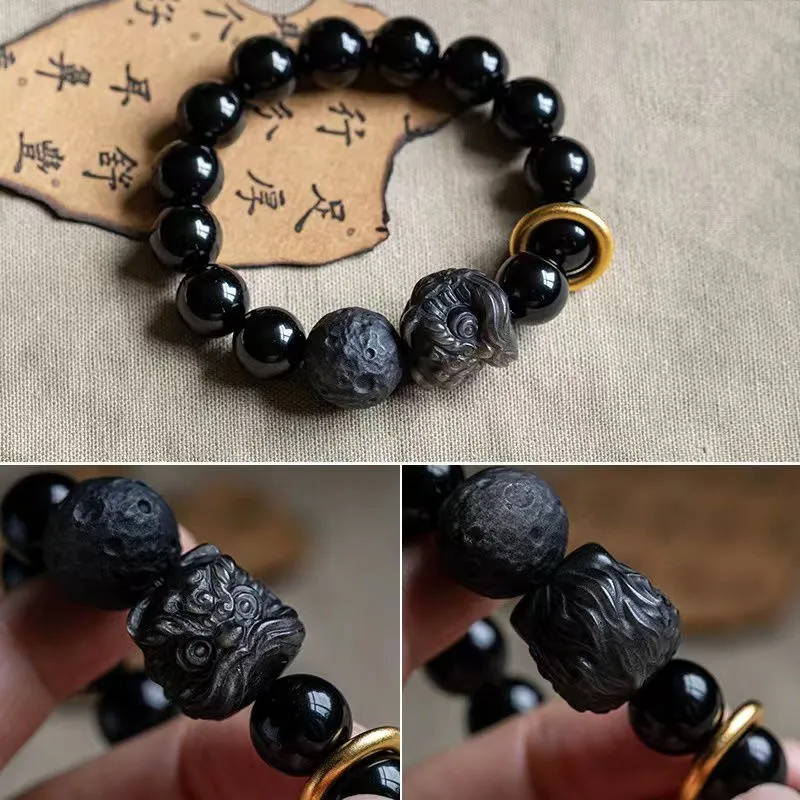 新中式醒狮手串珠子手链ins小众设计高级感男女生款小狮子新款
