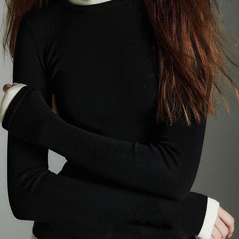 德国BIELLA160s黄金羊毛120s可水洗 撞色假两件多领针织打底