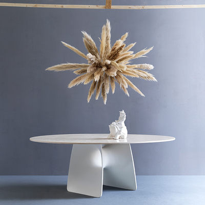 意大利Fasem Lux圆餐桌Travertine洞石桌面天然石材