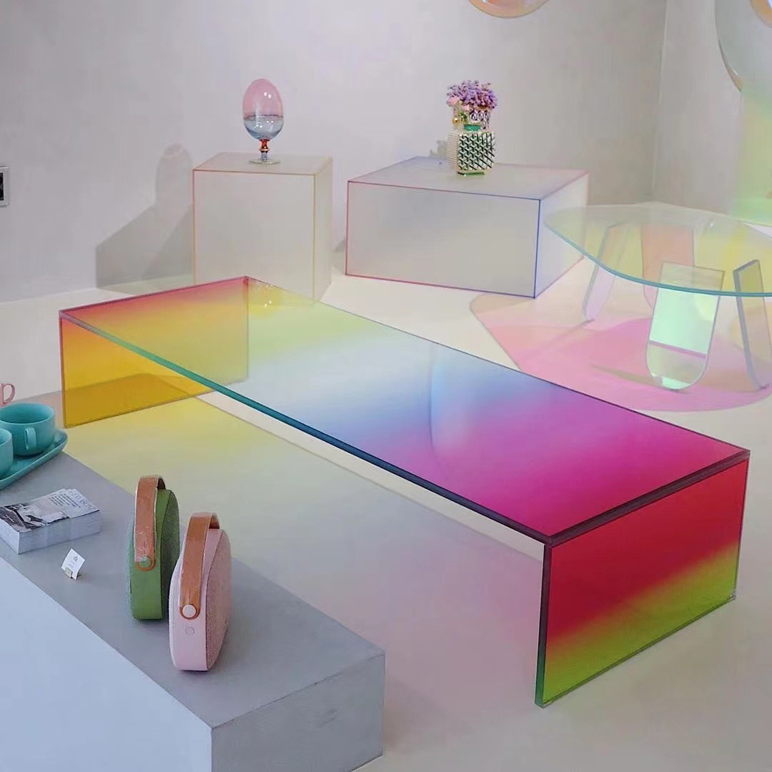 意大利进口 glas italia the dark side 彩虹玻璃茶几咖啡桌客厅