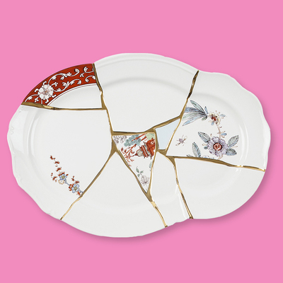 意大利进口Seletti KINTSUGI 陶瓷金缮摆盘轻奢餐盘24K金修缮工艺