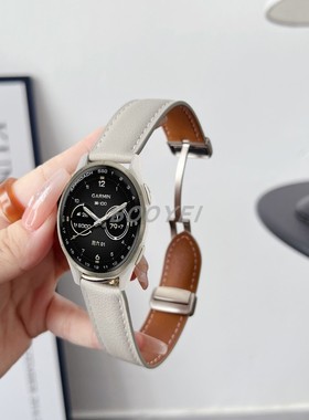 适用佳明S50手表带真皮s70透气Garminactive5腕带265磁吸扣venu3s