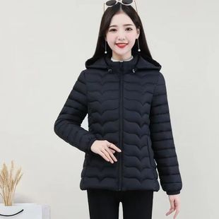 女装 妈妈女款 棉衣棉服短款 防寒保暖时尚 外套 可拆卸帽冬季 2025新款