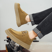 韩版 皮靴 春秋英伦风休闲短靴男士 软底复古简约中帮板鞋 男2026新款