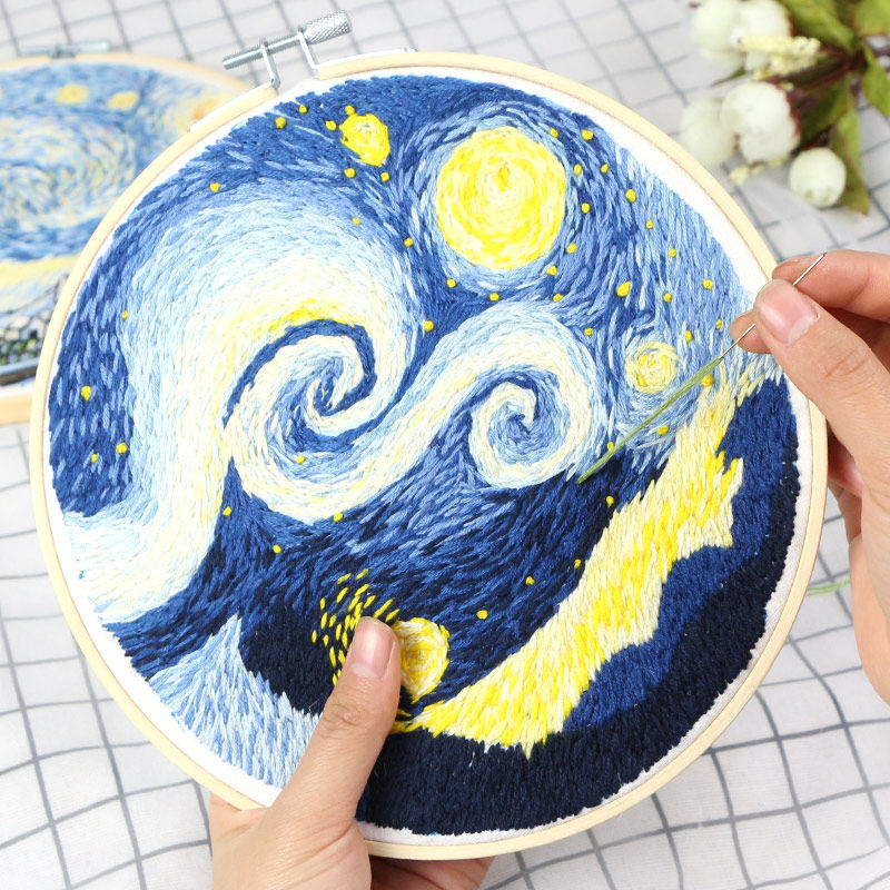 刺绣diy手工制作材料包梵高星空自丝带绣初学者礼物戳戳苏绣入门