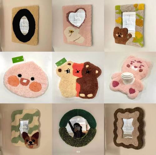 俄罗斯戳戳绣卡通毛线镜子diy