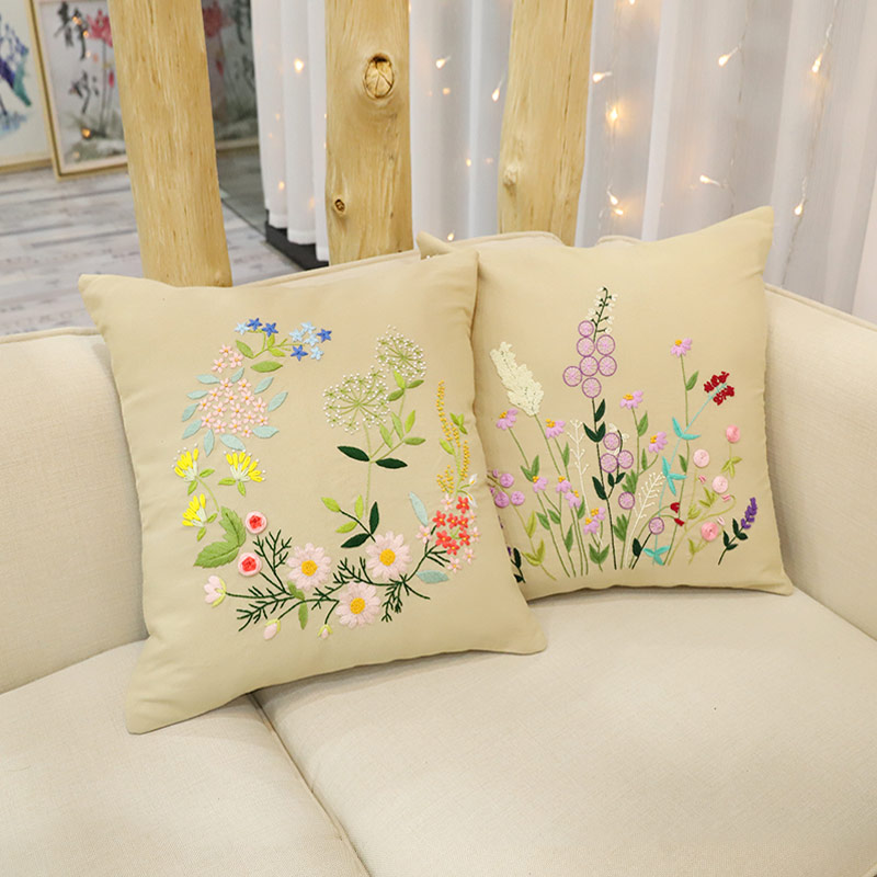 刺绣diy抱枕手工自绣材料包初学者绣品丝带靠垫靠枕创意礼物苏绣