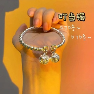 泽木而栖爆款扭线宫铃镀银手镯女一步一响一想双铃铛古风手环七夕
