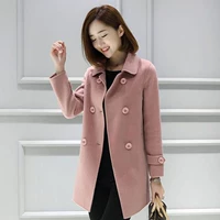 Mùa xuân 2017 mới dành cho nữ phiên bản Hàn Quốc của áo khoác len nữ dài, phần dài của áo len mỏng màu hồng - Trung bình và dài Coat áo dạ dài