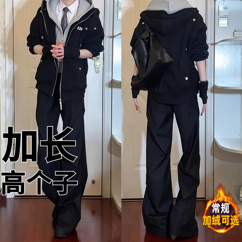 高个子加长190青少年褶皱微喇西裤男高级感痞帅加绒裤子cleanfit