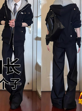 高个子加长190青少年褶皱微喇西裤男高级感痞帅加绒裤子cleanfit