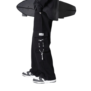 美式多口袋直筒工装裤男休闲秋季街头宽松2025长裤潮牌痞帅男裤子