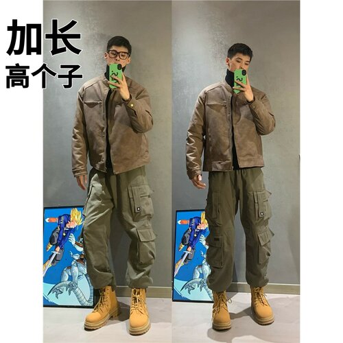 军绿色多口袋工装裤男款春