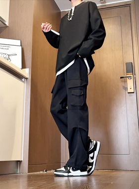 美式复古军绿色伞兵工装裤子男秋季潮牌宽松速干阔腿裤休闲冲锋裤