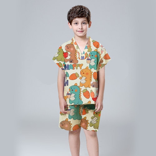 儿童汗蒸服100%纯棉宝宝浴服2024新款男女童小孩洗浴桑拿服家居服