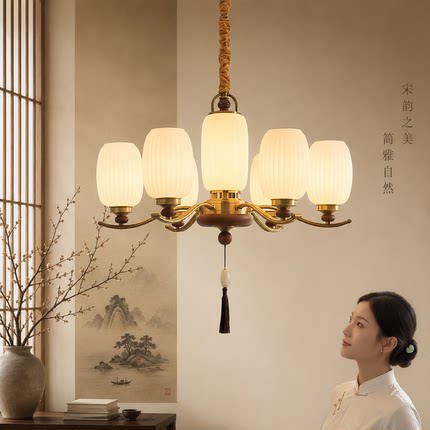 宋氏美学吊灯客厅中古风复古玻璃装饰吊灯卧室书房餐厅茶室2026款