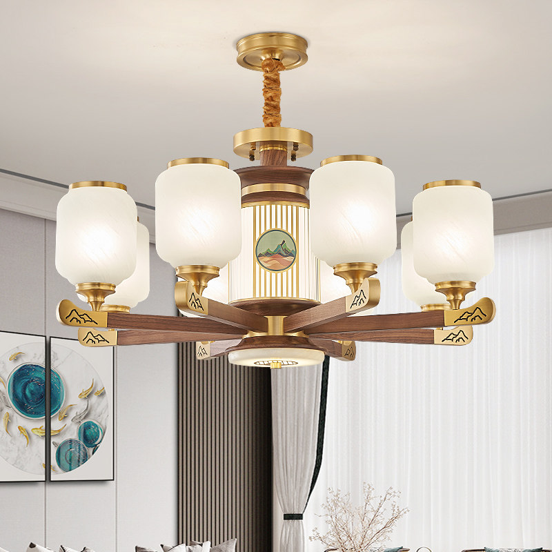 全铜新中式吸顶灯黑胡桃实木客厅灯吊灯中国风大气别墅餐厅灯禅意