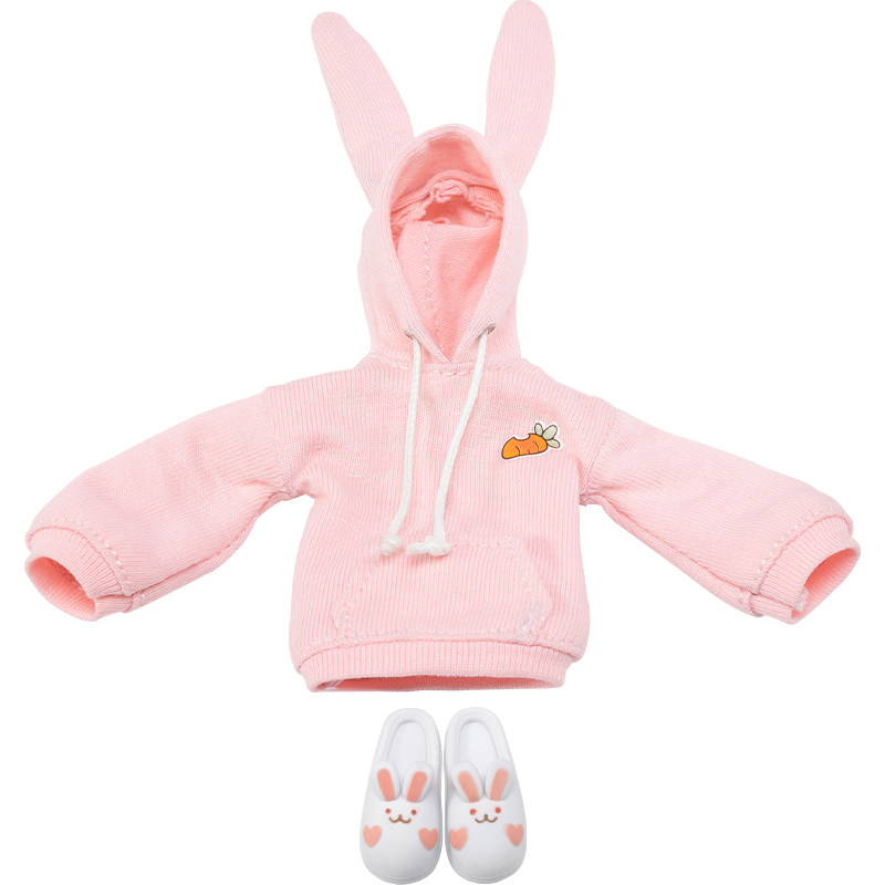 thumbnail for 蜗之壳 原创1/12机娘通用樱粉色兔耳布制卫衣白色兔子拖鞋套装