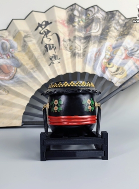 魅力龙狮《南狮鼓》黑色鼓摆件鼓架树脂工艺醒狮文创道具桌面装饰