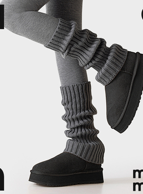 灰色袜套秋冬配雪地靴女款堆堆袜加厚腿套针织春秋搭配鲨鱼裤腿袜