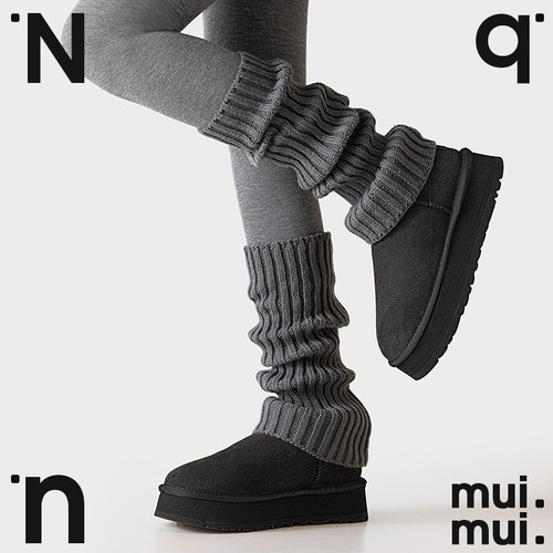 灰色袜套秋冬配雪地靴堆堆袜腿套
