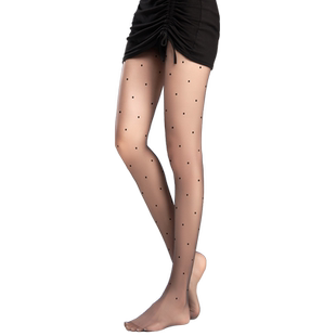 波点黑丝袜光腿神器女秋冬性感黑丝加绒加厚圆点波点薄丝袜连裤袜