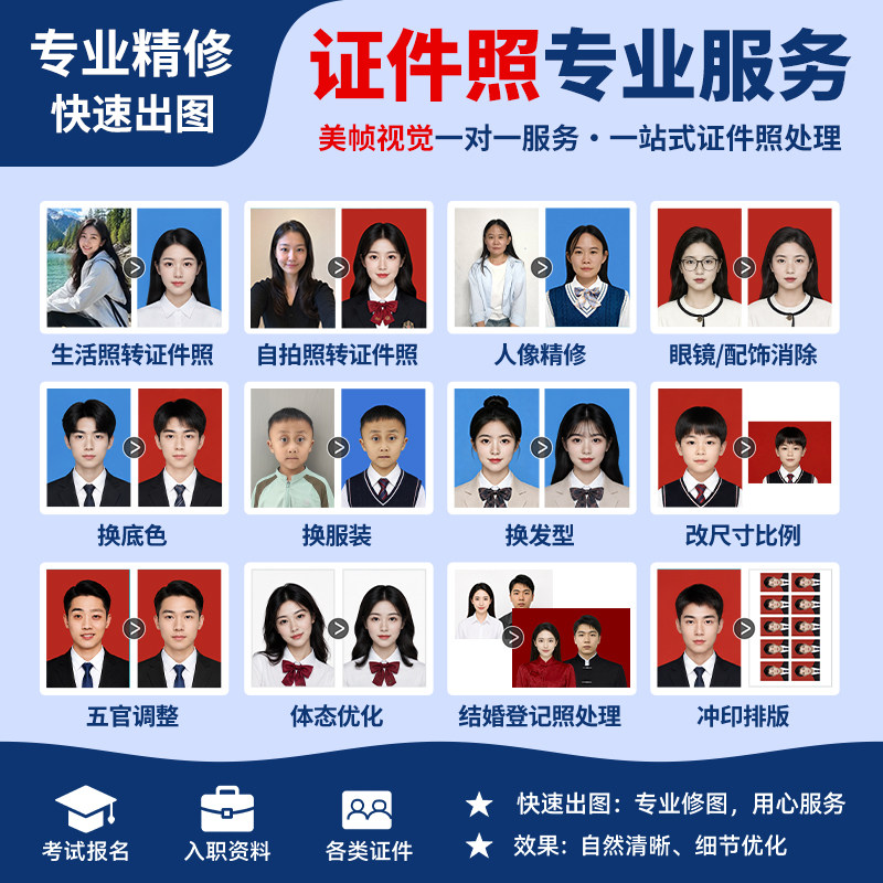 证件照精修换底色p图换发型换装换衣服换背景改尺寸修图电子版