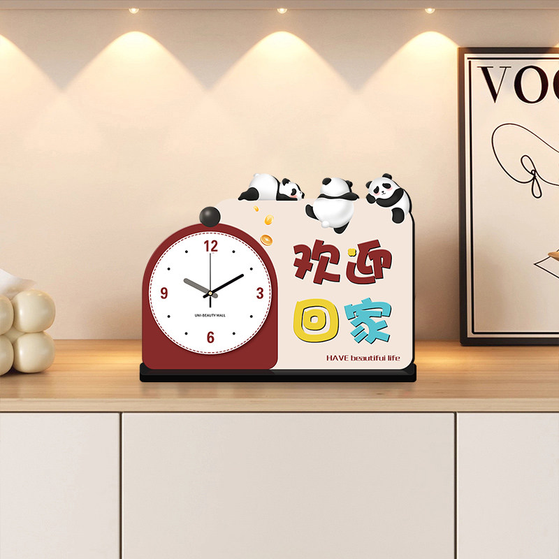 欢迎回家座钟轻奢时尚客厅家用创意钟表时钟摆件台钟静音台式摆钟