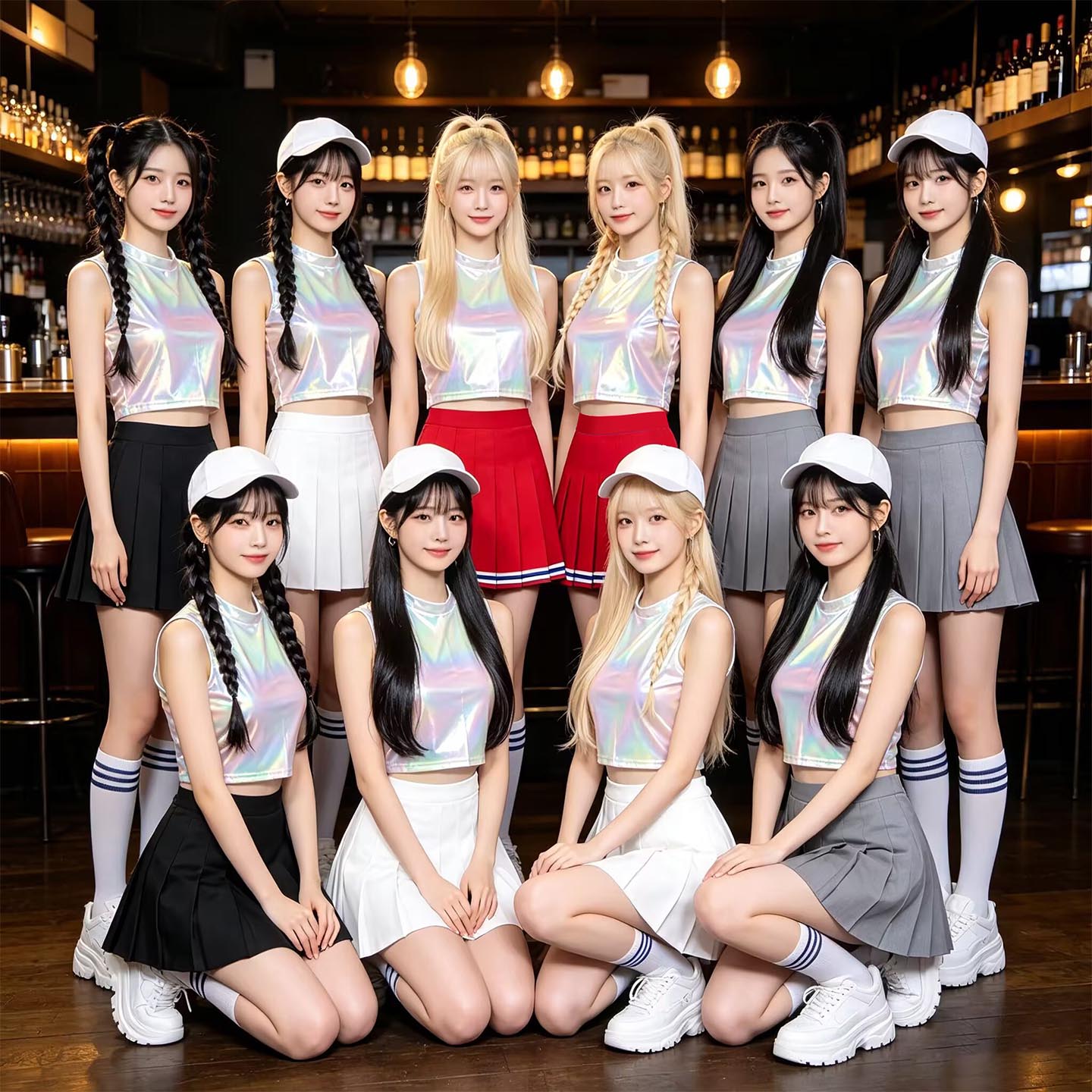韩国女团拉拉队打歌服大学生运动会啦啦队服装成人健美操套装圆领