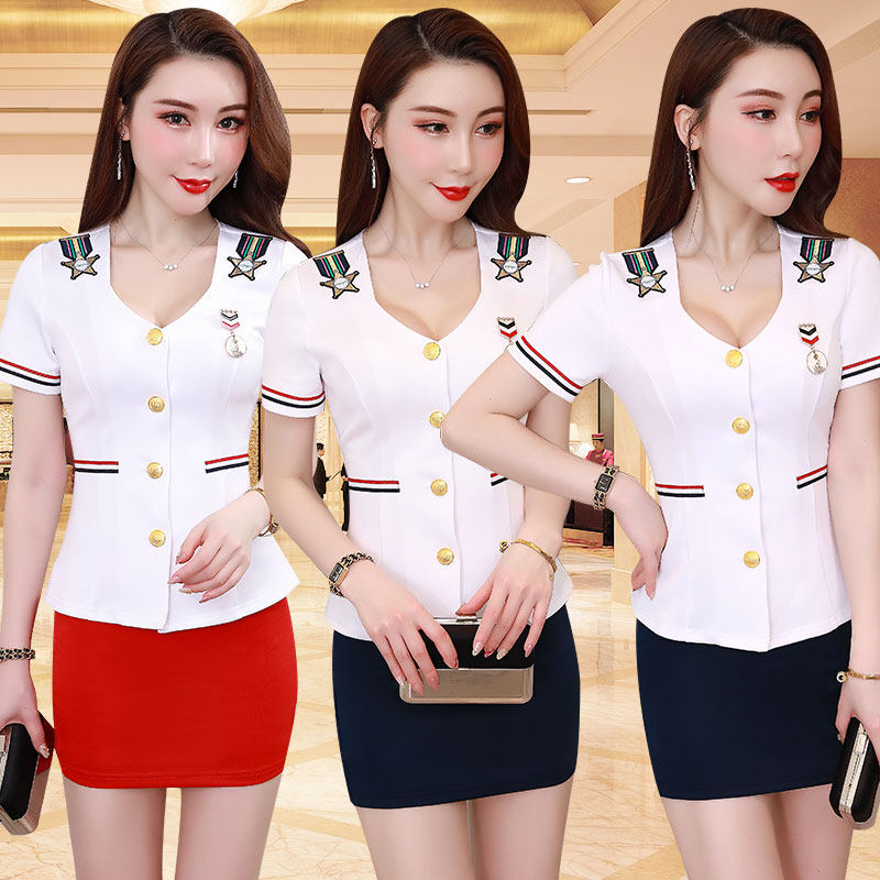 足疗足浴技师工作服女2019夏季性感包臀修身显瘦桑拿足浴技师服装