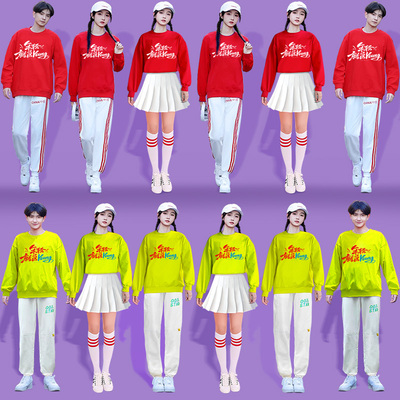 成人啦啦队演出服糖果色秋冬卫衣啦啦操运动会开幕式爵士舞表演服