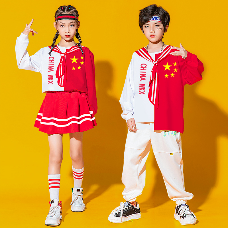 中国五星红旗款爵士表演服运动会开幕式啦啦队套装嘻哈街舞舞台装
