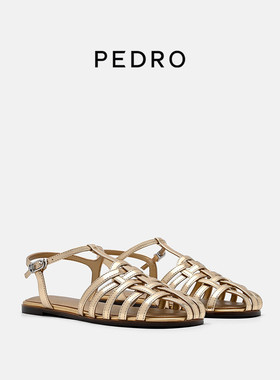 PEDRO金色罗马编织凉鞋26夏季南风岸系列女鞋平底鞋PW1-66220048