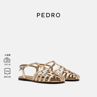 PEDRO金色罗马编织凉鞋26夏季南风岸系列女鞋平底鞋PW1-66220048