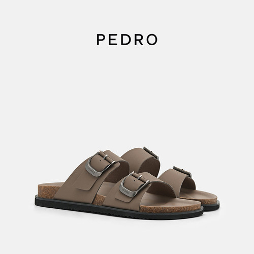 PEDRO勃肯鞋春季男鞋双排扣舒适休闲拖鞋沙滩鞋PM1-85110468-2