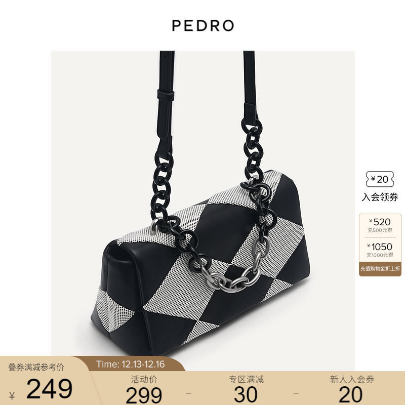 PEDRO菱格包女包金属链条装饰单肩包大容量斜挎包PW2-75210133