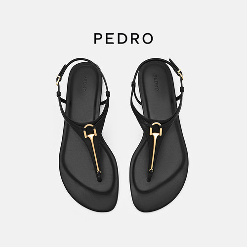 PEDRO牛皮夹趾凉鞋26夏季金属扣饰细绊带平底凉鞋PW1-66480123