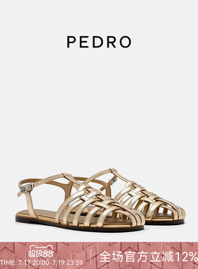 PEDRO金色罗马编织凉鞋26夏季南风岸系列女鞋平底鞋PW1-66220048