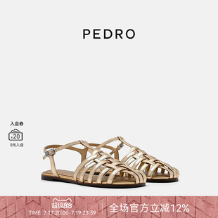 PEDRO金色罗马编织凉鞋26夏季南风岸系列女鞋平底鞋PW1-66220048