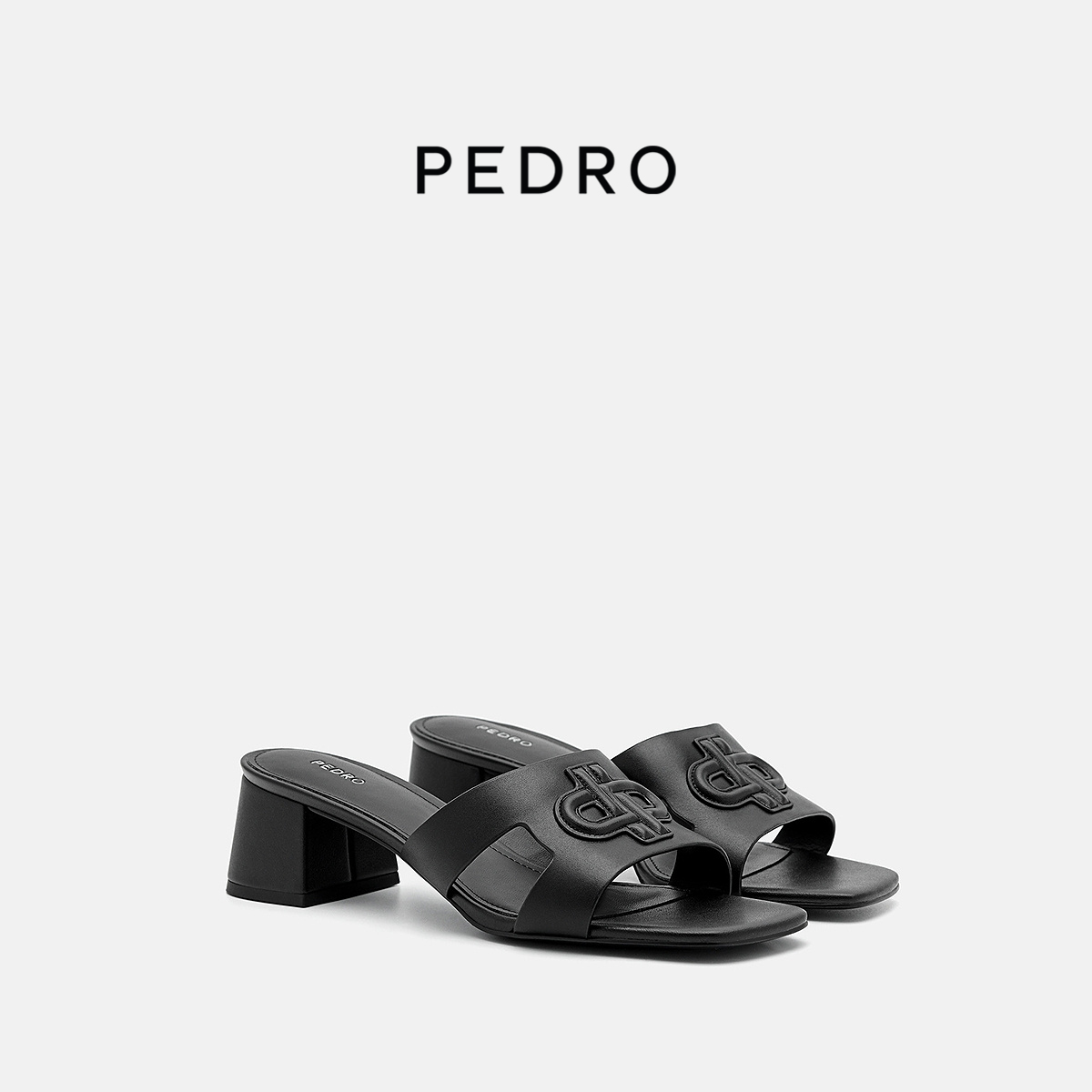 PEDRO舒适粗跟凉鞋ICON女鞋25春季牛皮一字拖低跟鞋PW1-26480092
