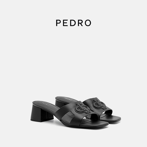 PEDRO舒适粗跟凉鞋ICON女鞋牛皮一字拖低跟鞋PW1-26480092