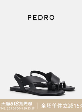 PEDRO牛皮罗马凉鞋26春季女鞋金属扣饰宽带舒适凉鞋PW1-66380045