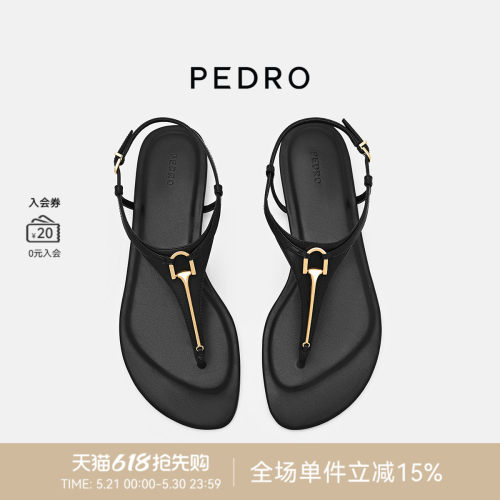 PEDRO牛皮夹趾凉鞋26春季金属扣饰细绊带平底凉鞋PW1-66480123